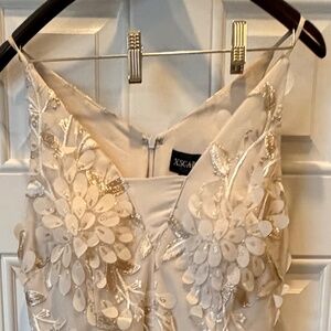 Xscape Champagne Gold 3D Floral Embroidered Evening Gown Size 12